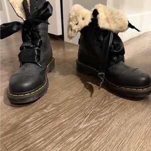 Dr. Martens Black Combat Boots with Fur Lining